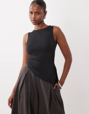 Asos Design Slash Neck Tank Top With Ruffle Godet Detail In Black