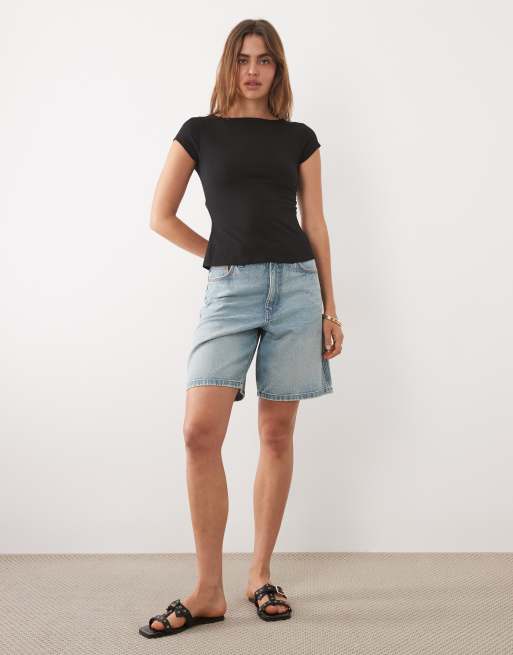 ASOS DESIGN slash neck tie back short sleeve top in black, 2 of 4
