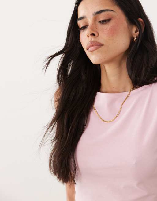 ASOS DESIGN slash neck tie back tank top in pink, 4 of 4
