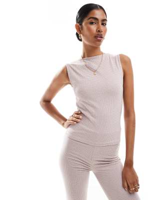 ASOS DESIGN slash neck top in brown gingham - view 1