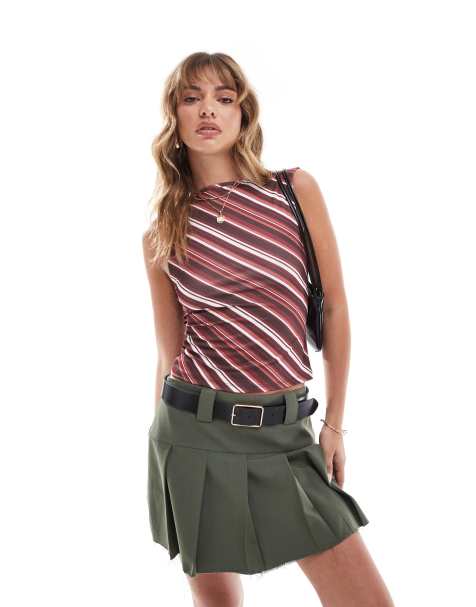 ASOS DESIGN slash neck top in red stripe - view 1