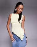 [ASOS DESIGN] ASOS DESIGN slash neck top with ruffle godet detail in buttermilk yellow M Pastel Yellow
