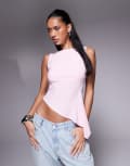 [ASOS DESIGN] ASOS DESIGN slash neck top with ruffle godet detail in pastel pink L Pastel Pink