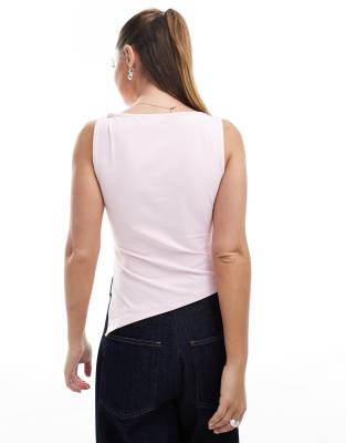 ASOS DESIGN slash neck twisted strap detail top in baby pink