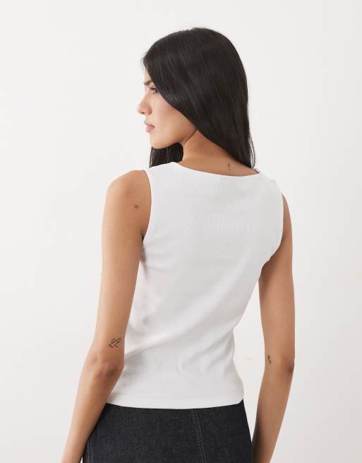 ASOS DESIGN slash neck vest top with hotfix flower graphic in white and dark pink, 4 of 4