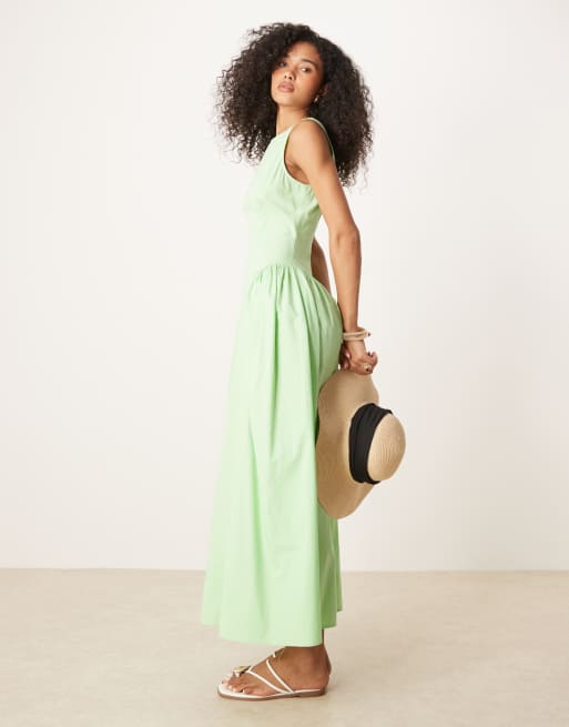 ASOS DESIGN slash neck waisted midi dress in green, 4 of 4