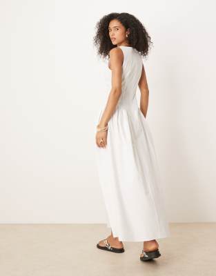 Asos Design Slash Neck Waisted Midi Dress