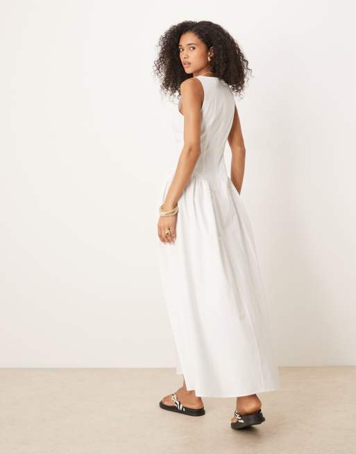 ASOS DESIGN slash neck waisted midi dress in white, 2 of 4
