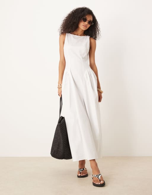 ASOS DESIGN slash neck waisted midi dress in white, 3 of 4