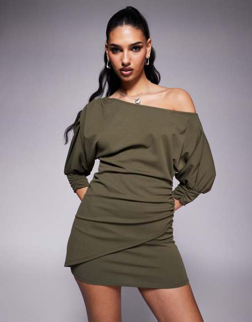bodycon dress pakistan Ch # 361 Ribbed Cotton High Neck Bodycon Dress main image 1