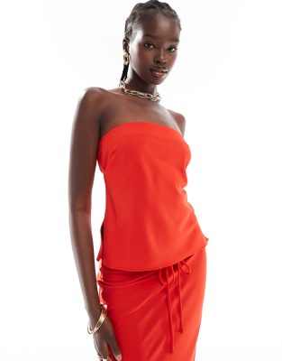 Asos Design Sleek Bandeau Open Tie Back Detail Top In Red - Part Of A Set