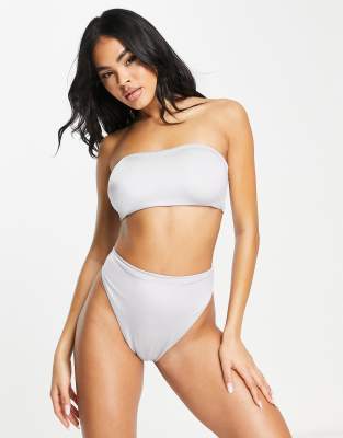 Asos Design Sleek High Leg High Waist Bikini Bottoms High Shine In White