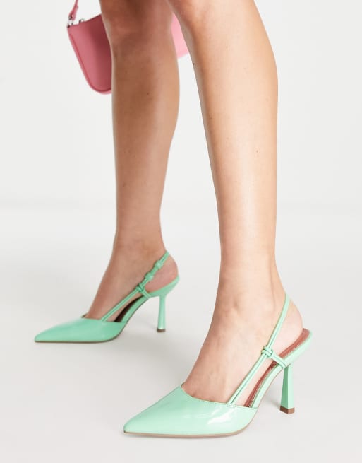 interferentie optellen dubbele ASOS DESIGN Sleek knot detail slingback mid heeled shoes in mint | ASOS