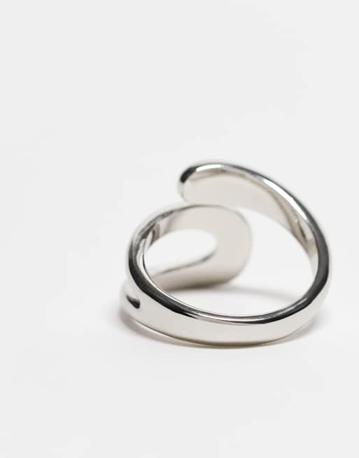 ASOS DESIGN sleek open-ended wrap ring in silver tone, 2 of 3