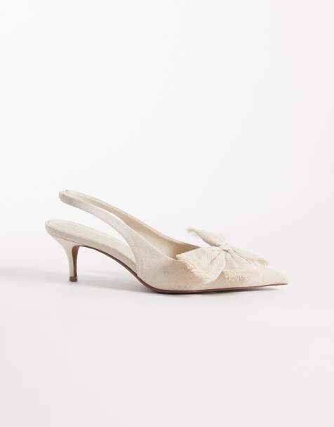 ASOS DESIGN - Sleek - Slingback-sko med sløjfedetalje og kitten-hæl i beigefarvet hør - view 1