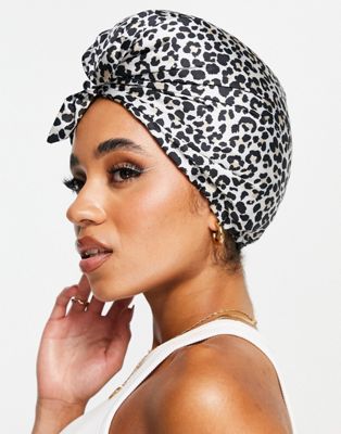 ASOS DESIGN sleep bonnet is leopard print satin