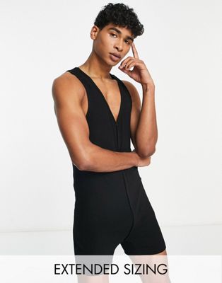 ASOS DESIGN sleeveless all in one in black rib with popper front