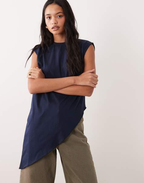 ASOS DESIGN sleeveless asymmetric hem top in navy - view 1