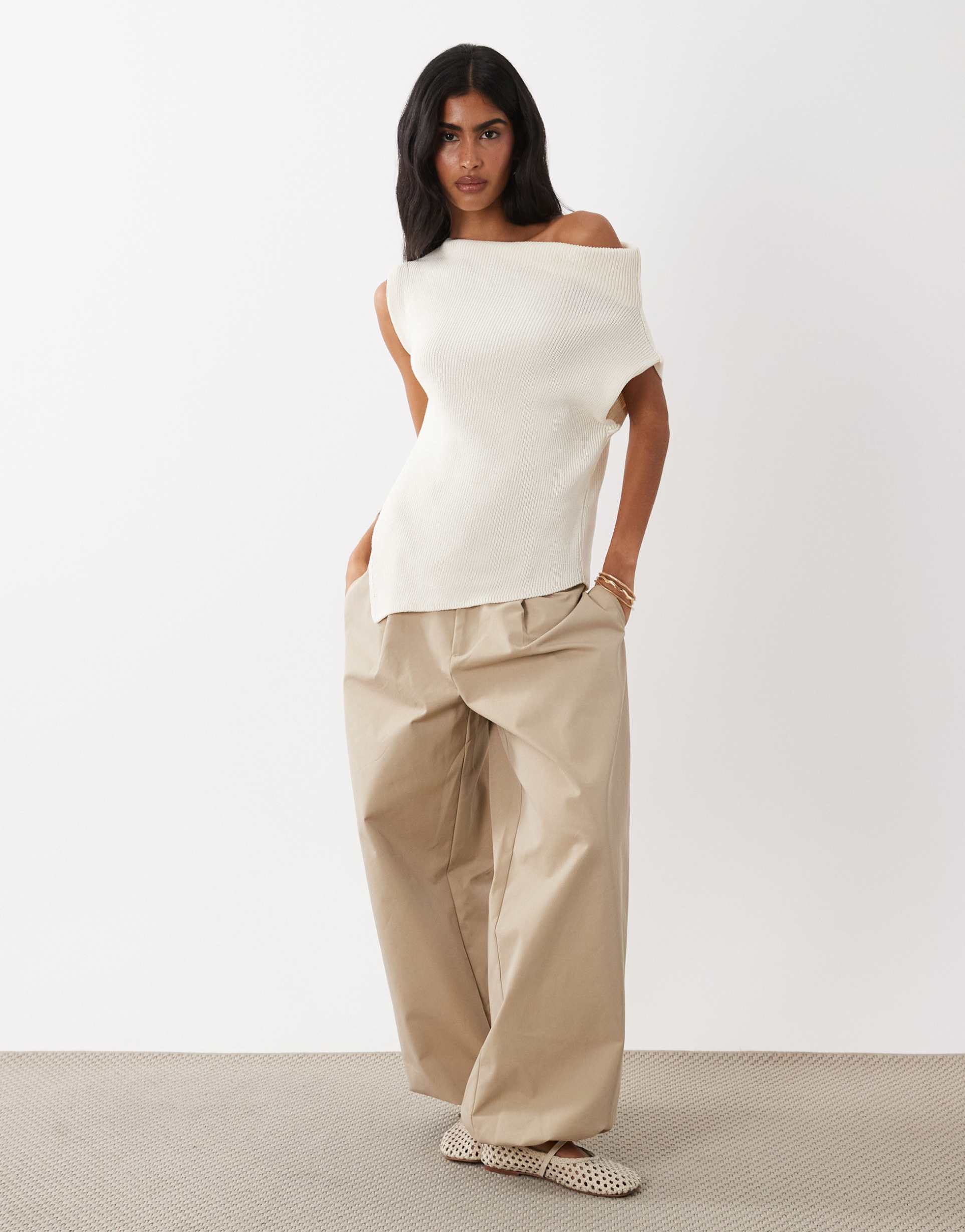 asos design sleeveless asymmetric top in white