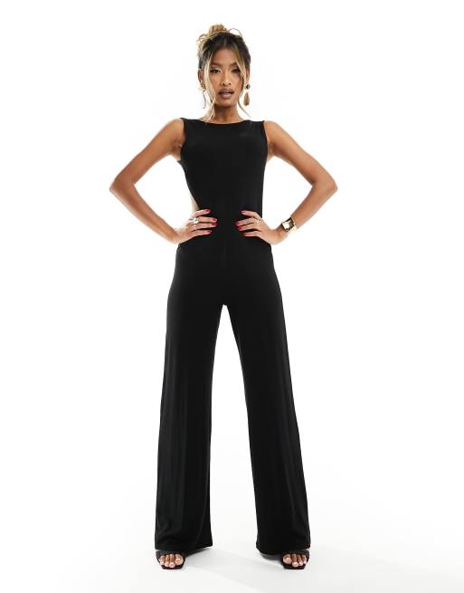 ASOS DESIGN corset jumpsuit with diamante fringe detail in black