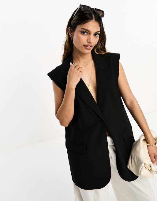 ASOS DESIGN slim sleeveless suit jacket in black