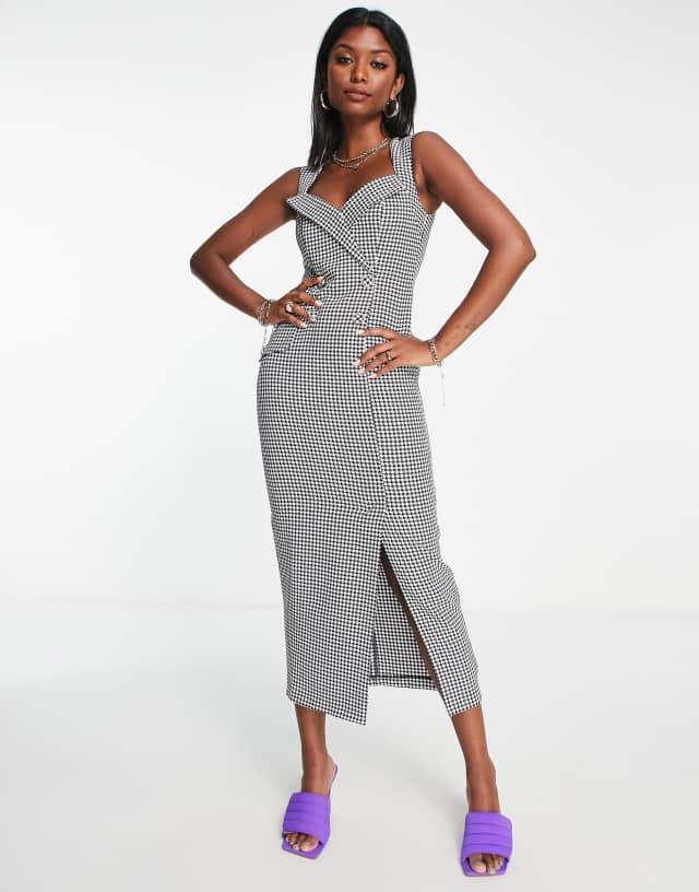 ASOS DESIGN sleeveless blazer midi dress in mono houndstooth