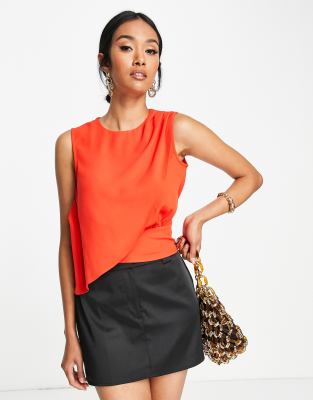 ASOS DESIGN sleeveless blouse with drape front in red