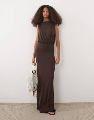 Asos Design Sleeveless Blouson Body Midaxi Dress In Brown