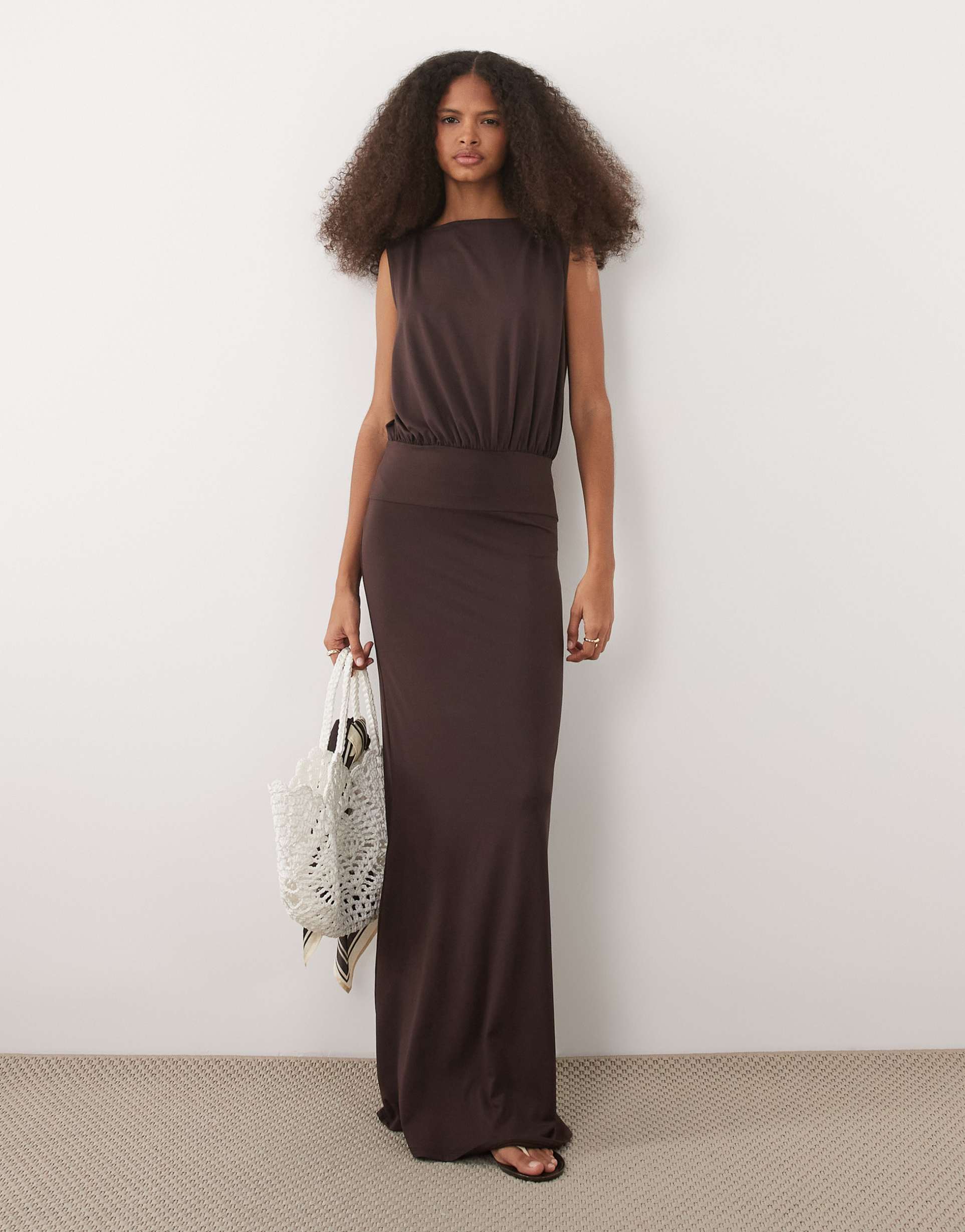 asos design sleeveless blouson body midaxi dress in brown