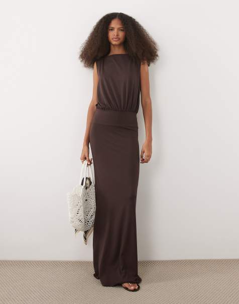 ASOS DESIGN sleeveless blouson body midaxi dress in brown