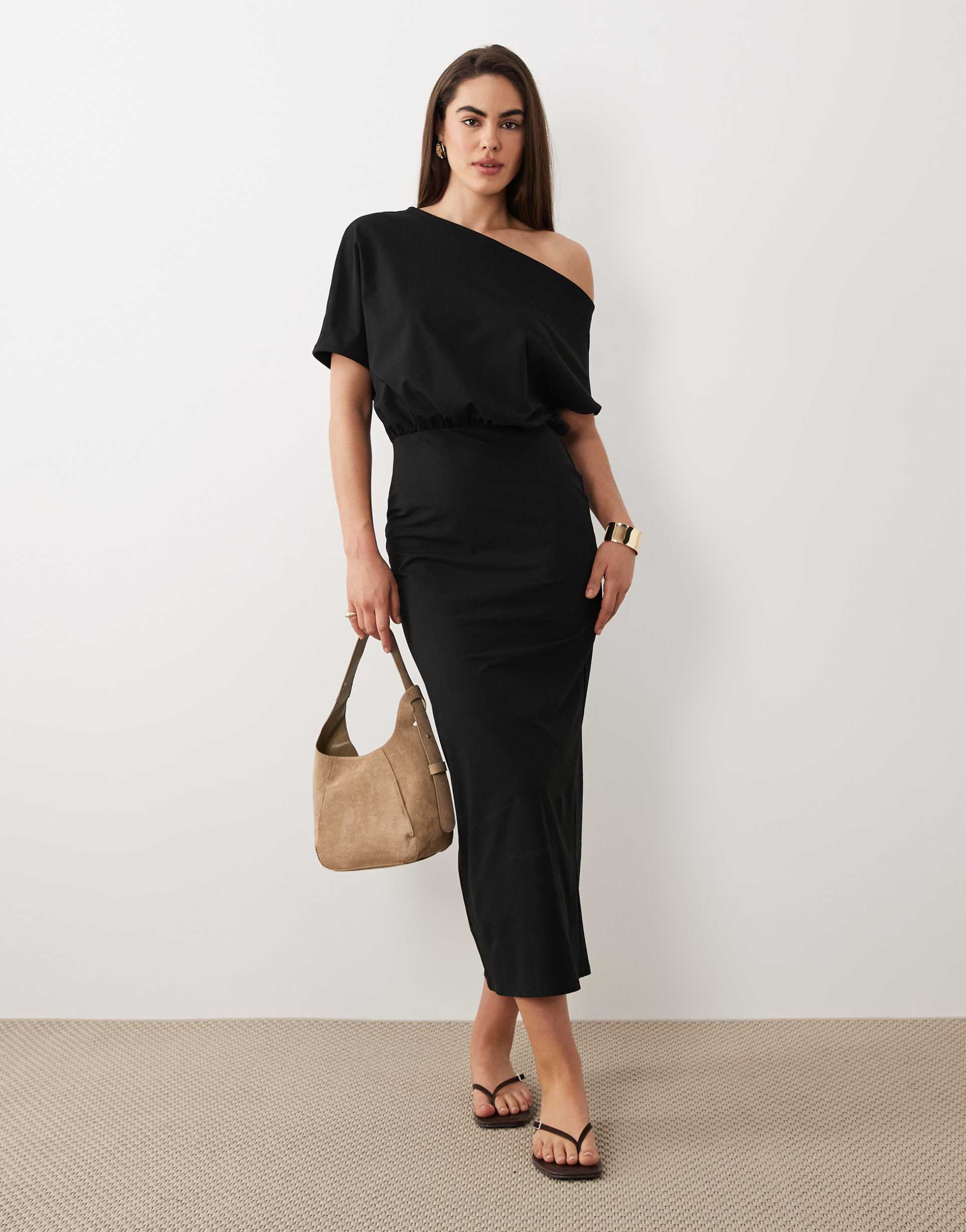 asos design sleeveless blouson maxi dress with scarf detail in black