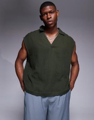 Asos Design Sleeveless Boxy Oversized Textured Shirt