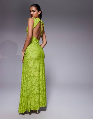 Asos Design Sleeveless Burnout Maxi Dress With Open Back In Brown
