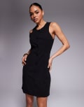 [ASOS DESIGN] ASOS DESIGN sleeveless button down mini dress in black 14 BLACK