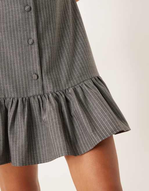 ASOS DESIGN sleeveless button down mini dress in grey pinstripe, 3 of 4