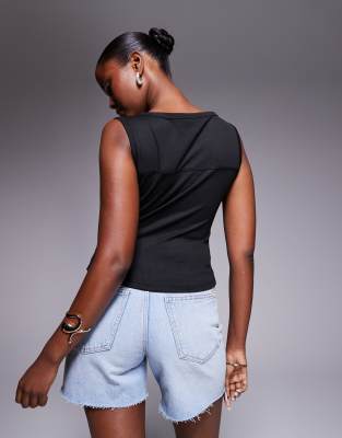 Asos Design Sleeveless Button Down Top In Black