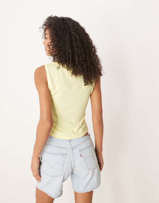 ASOS DESIGN sleeveless button down top in buttermilk yellow, 4 of 4