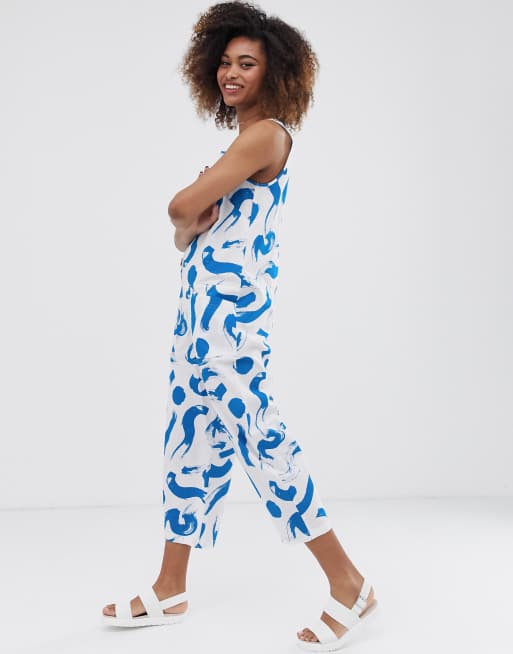 ASOS DESIGN sleeveless button front boilersuit in paintbrush print, 4 of 4