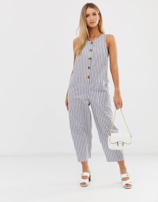 ASOS DESIGN sleeveless button front boilersuit in stripe print-Multi