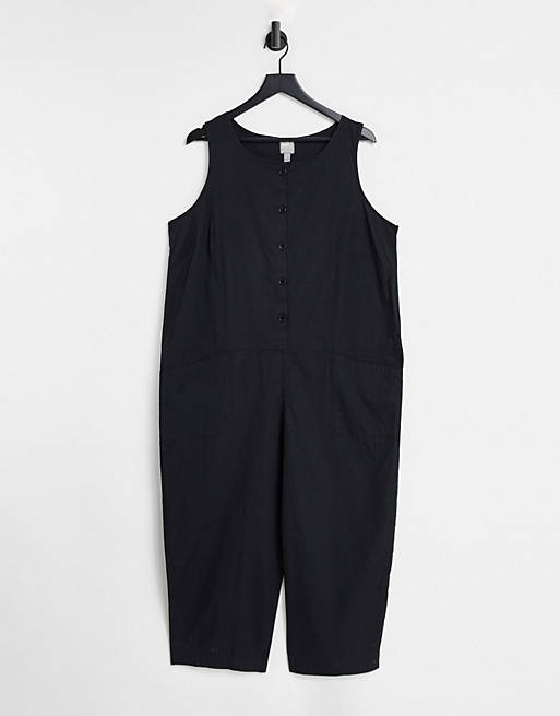 ASOS DESIGN sleeveless button front minimal jumpsuit in black
