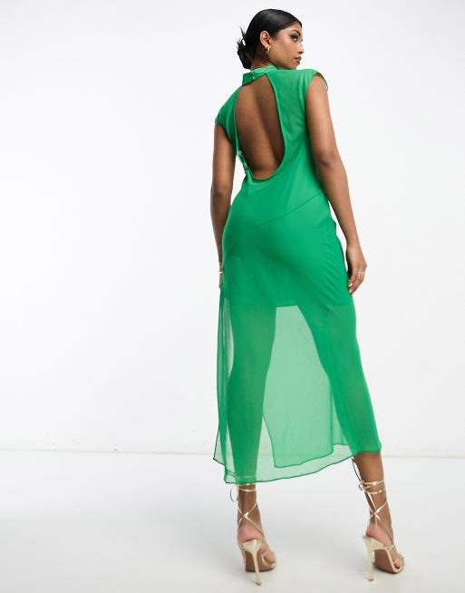 ASOS DESIGN chiffon halter midaxi dress in apple green