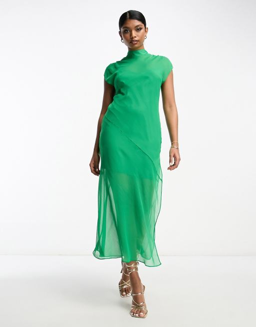 ASOS EDITION chiffon dropped shoulder backless maxi dress in apple green