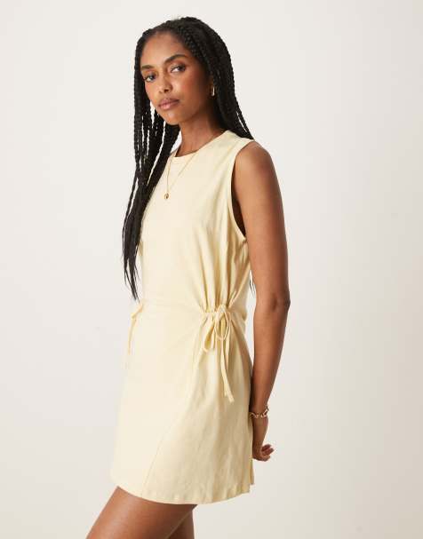 ASOS DESIGN sleeveless cinched mini dress in lemon - view 1