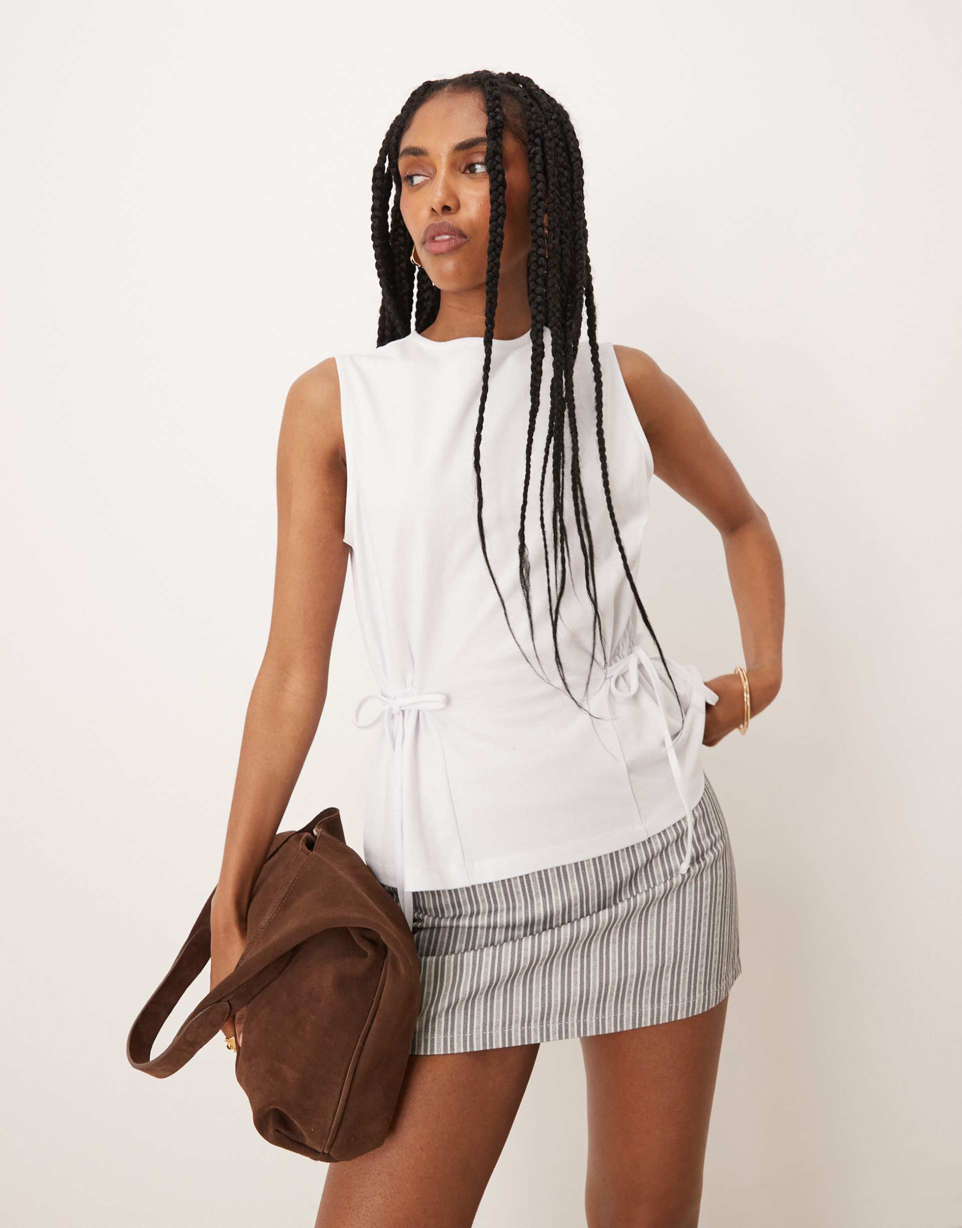 asos design sleeveless cinched side ties tee in white