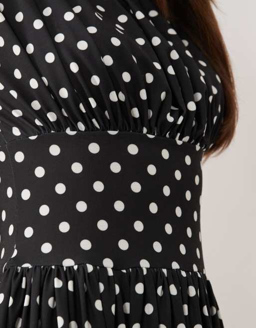 ASOS DESIGN sleeveless cinched waist maxi dress in mono polka dot, 3 of 4