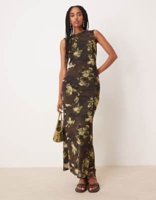 Asos Design Sleeveless Column Midi Dress In Green