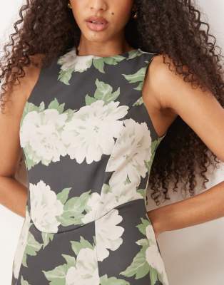 Shop Asos Design Sleeveless Corset Waist Midi Dress In Multi