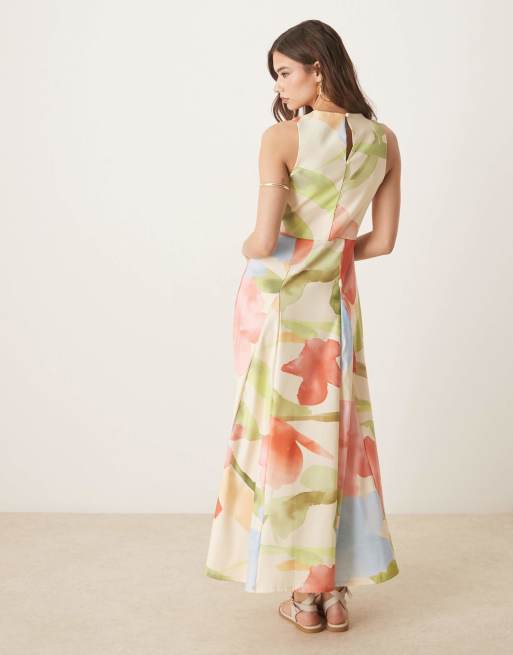 ASOS DESIGN sleeveless corset waist midi dress in light floral print, 4 of 4