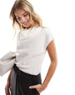 Asos Design Sleeveless Cowl Blouse In Ivory-white