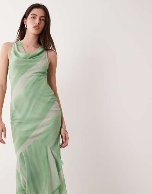 ASOS DESIGN sleeveless cowl neck maxi dress with frill hem in multi stripe, 2 of 4